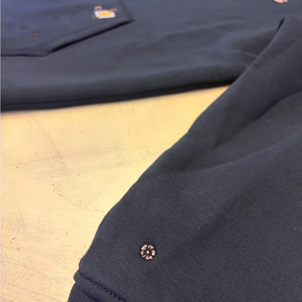 Womens Carhartt Flower Embroidered XXL Relaxed Blue Hoodie Sweatshirt Pullover - Picture 6 of 7